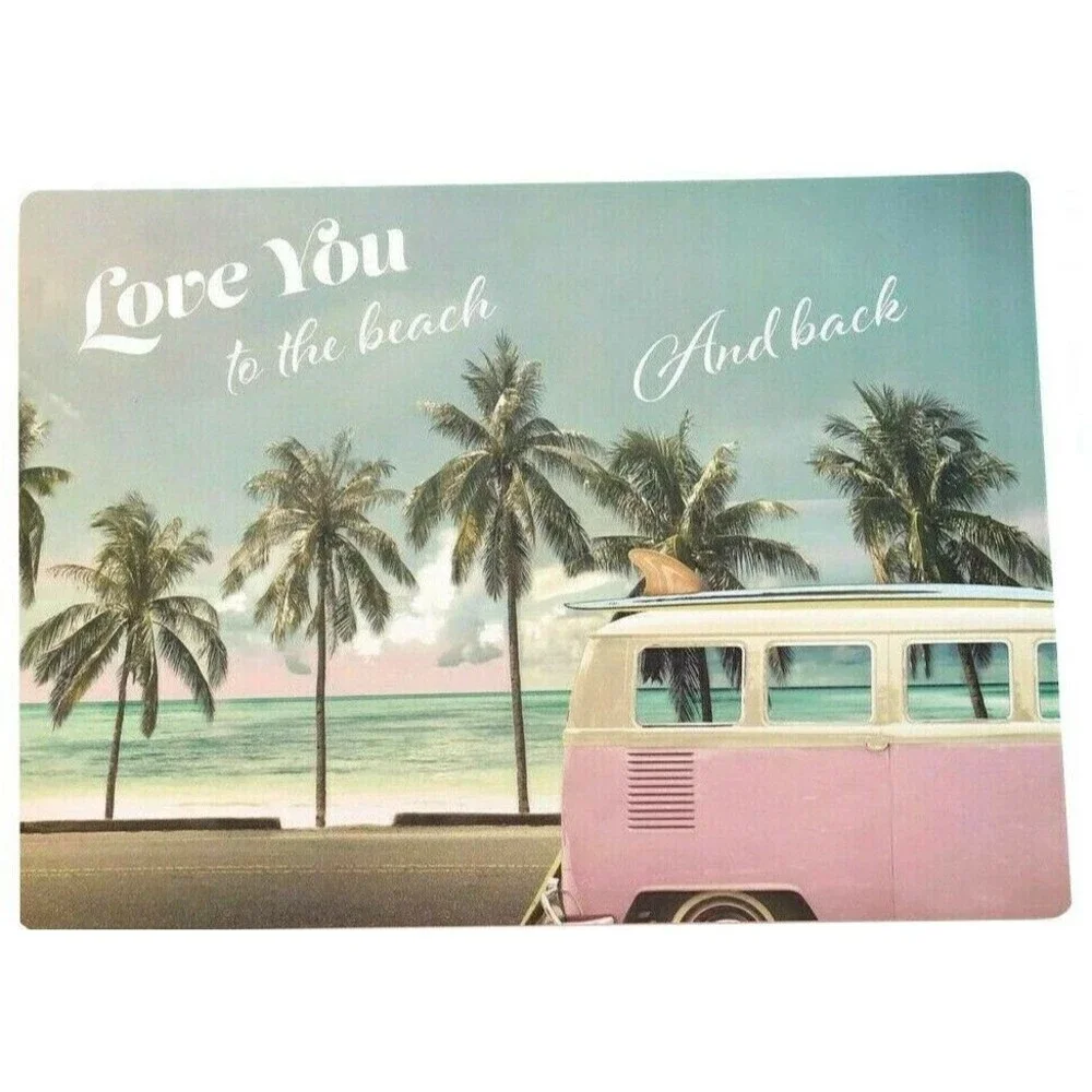 Pink Hippie Bus Placemats Love You to The Beach and Back Foam Back Set of 4
